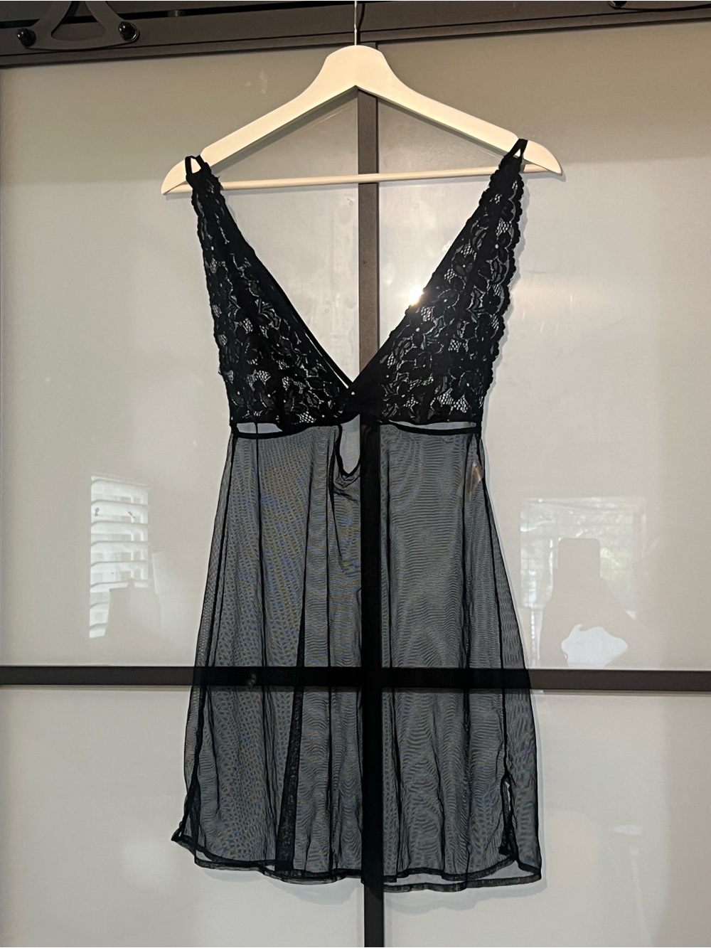 Avon Intimates Y2K Black Lace Sheer Mesh Babydoll Chemise M